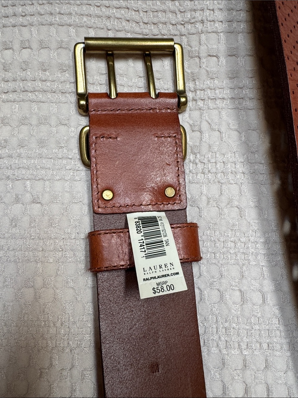 Ralph Lauren Brown Perforated Leather Belt with Brass Buckle - Picture 2 of 4